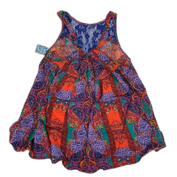 Free People Count Me In Trapeze Boho Tunic Tank Red Hot Combo Paisley XS - Picture 6 of 13